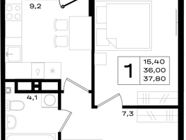 Продается 1-комнатная квартира ЖК Придонье, литер 3.1, 37.8  м&sup2;, 4725000 рублей