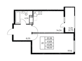 Продается 1-комнатная квартира ЖК Звезда Столицы 2, 46.03  м&sup2;, 7497366 рублей