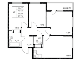 Продается 3-комнатная квартира ЖК Звезда Столицы 2, 76.75  м&sup2;, 10821750 рублей