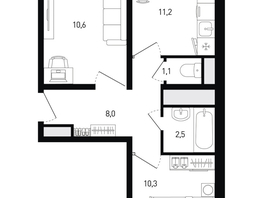 Продается 2-комнатная квартира ЖК 5 элемент Аске, лит 5-11 стр.1, сек.1,2,3,4, 45.1  м&sup2;, 7626410 рублей