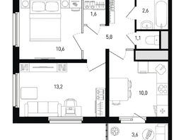 Продается 2-комнатная квартира ЖК 5 элемент Аске, лит 5-11 стр.1, сек.1,2,3,4, 46  м&sup2;, 7718800 рублей