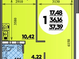Продается 1-комнатная квартира ЖК Суворовский, литера 7, 37.39  м&sup2;, 4808354 рублей