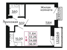Продается 1-комнатная квартира ЖК Вишневый сад, дом 2.1, 35.3  м&sup2;, 5118500 рублей
