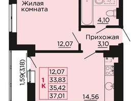 Продается 1-комнатная квартира ЖК Вишневый сад, дом 2.2, 35.6  м&sup2;, 5162000 рублей