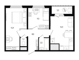 Продается 2-комнатная квартира ЖК 5 элемент Аске, лит 5-11 стр.1, сек.1,2,3,4, 54.7  м&sup2;, 8752000 рублей