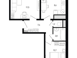 Продается 2-комнатная квартира ЖК 5 элемент Аске, лит 5-11 стр.1, сек.1,2,3,4, 43.6  м&sup2;, 7525360 рублей