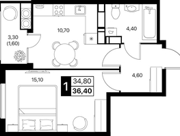 Продается 1-комнатная квартира ЖК Эстет, литер 45.1, 36.4  м&sup2;, 5709340 рублей