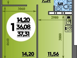 Продается 1-комнатная квартира ЖК Суворовский, литера 7, 37.31  м&sup2;, 4753294 рублей
