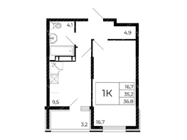 Продается 1-комнатная квартира ЖК Флора, литера 3.1, 36.5  м&sup2;, 4416500 рублей