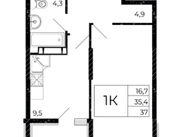 Продается 1-комнатная квартира ЖК Флора, литера 3.1, 37.2  м&sup2;, 4501200 рублей