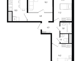 Продается 3-комнатная квартира ЖК 5 элемент Аске, лит 5-11 стр.2, сек.5,6, 63.2  м&sup2;, 8209680 рублей