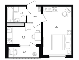 Продается 1-комнатная квартира ЖК 5 элемент Аске, лит 5-11 стр.2, сек.5,6, 32.1  м&sup2;, 4590300 рублей