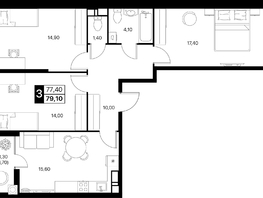 Продается 3-комнатная квартира ЖК Эстет, литер 49.2, 79.1  м&sup2;, 11656176 рублей