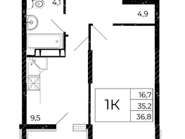 Продается 1-комнатная квартира ЖК Флора, литера 2.1, 36.8  м², 4931200 рублей