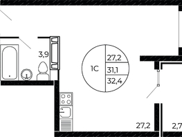 Продается Студия ЖК Флора, литера 1.3, 32.4  м², 4171500 рублей