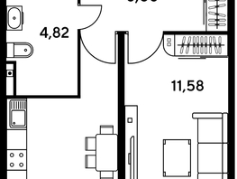 Продается 1-комнатная квартира ЖК Малина Парк, дом 1, 34.32  м², 7010000 рублей