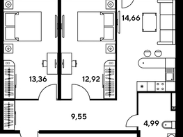 Продается 3-комнатная квартира ЖК Малина Парк, дом 1, 57.11  м², 7350000 рублей