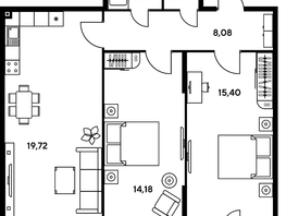 Продается 3-комнатная квартира ЖК Малина Парк, дом 2, 66.65  м², 9300000 рублей