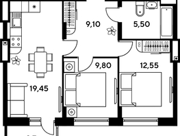 Продается 2-комнатная квартира ЖК Сезоны, 48.3  м², 6360000 рублей