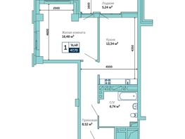 Продается 1-комнатная квартира ЖК Семейный, 47.7  м², 4197600 рублей