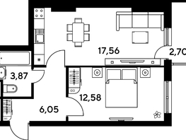 Продается 2-комнатная квартира ЖК Малина Парк, дом 4, 43.82  м², 6810000 рублей