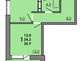 Продается 1-комнатная квартира ЖК Gray (Грэй), кв-л 11-3, 35.9  м², 4684950 рублей