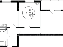 Продается 2-комнатная квартира ЖК Флора, литера 1.3, 58  м², 5742000 рублей