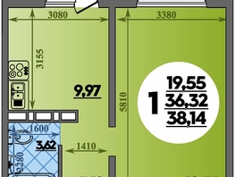 Продается 1-комнатная квартира ЖК Суворовский, литера 1, 38.14 м², 4880000 рублей