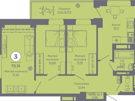 Продается 3-комнатная квартира ЖК Сокольники, литера 6, 72.95 м², 8170400 рублей