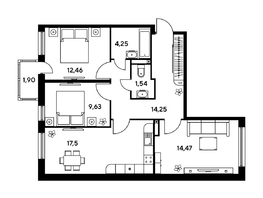 Продается 3-комнатная квартира ЖК Малина Парк, дом 1, 74.57  м², 11030000 рублей