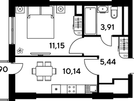 Продается 1-комнатная квартира ЖК Малина Парк, дом 4, 33.42  м², 5030000 рублей