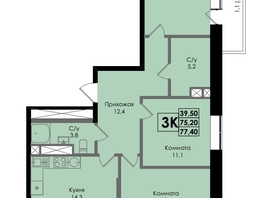 Продается 3-комнатная квартира ЖК Botanika (Ботаника), дом 1, 77.4 м², 10565100 рублей