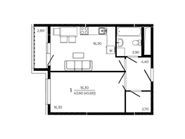 Продается 1-комнатная квартира ЖК ПРИТЯЖЕНИЕ, литер 3, 45 м², 6660000 рублей