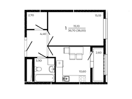 Продается 1-комнатная квартира ЖК ПРИТЯЖЕНИЕ, литер 3, 38 м², 4978000 рублей