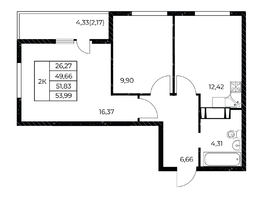 Продается 2-комнатная квартира ЖК Звезда Столицы 2, 53.99 м², 9394260 рублей
