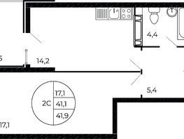 Продается 1-комнатная квартира ЖК Флора, литера 1.2, 41.9 м², 5154650 рублей