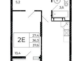 Продается 1-комнатная квартира ЖК Флора, литера 2.1, 37.6 м², 6204000 рублей