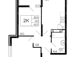 Продается 2-комнатная квартира ЖК Флора, литера 2.1, 42.7 м², 7686000 рублей