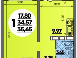 Продается 1-комнатная квартира ЖК Платовский, литер 13, 35.65 м², 4670150 рублей