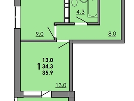 Продается 1-комнатная квартира ЖК Gray (Грэй), кв-л 11-2, 35.9 м², 4936250 рублей