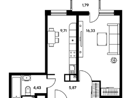 Продается 2-комнатная квартира ЖК Гринсайд, 5.1-5.5, 41.73 м², 6850000 рублей