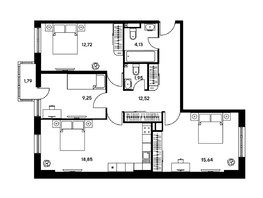 Продается 3-комнатная квартира ЖК Гринсайд, 4.1-4.3, 45.1 м², 9470000 рублей