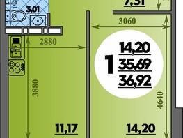 Продается 1-комнатная квартира ЖК Суворовский, литера 23, 36.92 м², 4324279 рублей