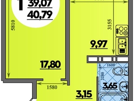 Продается 1-комнатная квартира ЖК Суворовский, литера 6, 40.79 м², 5306779 рублей
