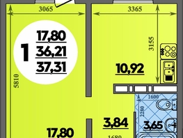 Продается 1-комнатная квартира ЖК Суворовский, литера 6, 37.31  м², 5182359 рублей