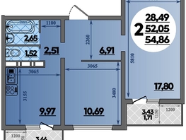 Продается 2-комнатная квартира ЖК Суворовский, литера 6, 54.86 м², 6797154 рублей