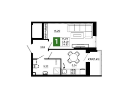 Продается 1-комнатная квартира ЖК Октябрь Парк, 4.1, 34.83  м², 4736880 рублей