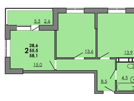 Продается 2-комнатная квартира ЖК Gray (Грэй), кв-л 11-2, 58.2  м², 7275000 рублей