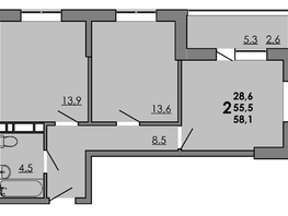 Продается 2-комнатная квартира ЖК Gray (Грэй), кв-л 11-2, 57.65 м², 7206250 рублей