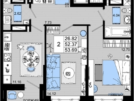 Продается 2-комнатная квартира ЖК Октябрь Парк, 2.1, 53.69  м², 6872320 рублей